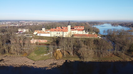Fototapeta na wymiar Panoramic view of historical Nesvizh Castle in Minsk region, Belarus