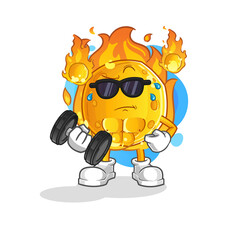 Naklejka premium meteor lifting dumbbell vector. cartoon character