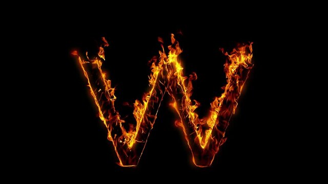 Super Slow Motion Shot of Burning Letter W Isolated on Black Background at 1000 fps.