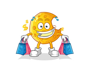 Crescent moon shoping mascot. cartoon vector