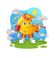 Crescent moon samurai cartoon. cartoon mascot vector
