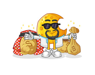 Crescent moon rich arabian mascot. cartoon vector