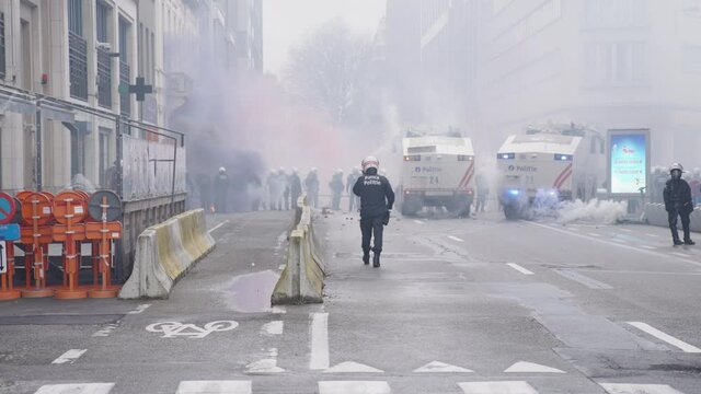 Protest demonstration turns violent in Brussels, Belgium