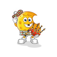 Crescent moon scottish with bagpipes vector. cartoon character