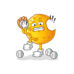 Crescent moon baseball pitcher cartoon. cartoon mascot vector