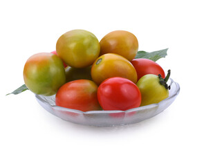 Cherry tomatoes stack isolated on white background