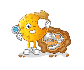 Crescent moon archaeologists with fossils mascot. cartoon vector