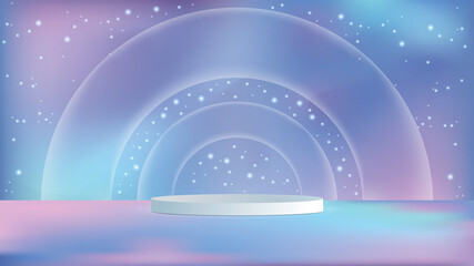 White cylinder podium in empty scene. Minimal scene with magic show © HAZECATS