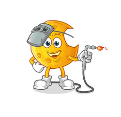 Crescent moon welder mascot. cartoon vector