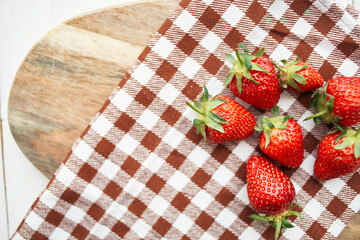 fresh strawberry summer fruit vitamins dessert checkered tablecloth