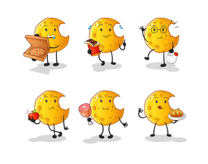 Crescent moon food set character. cartoon mascot vector
