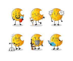 Crescent moon elderly character. cartoon mascot vector