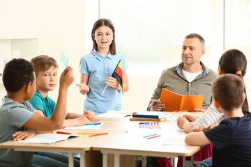 Fototapeta na wymiar Pupils taking classes at language school