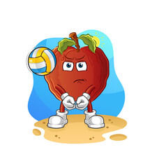 rotten apple play volleyball mascot. cartoon vector
