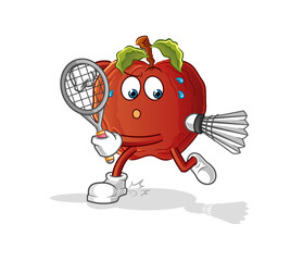 Obraz premium rotten apple playing badminton illustration. character vector