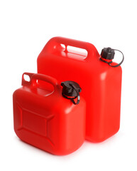 Plastic jerrycans on white background
