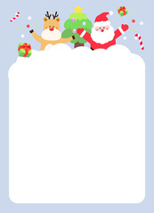 There's Santa and a deer tree. There's a lot of colorful memo Christmas, letter paper, mail, invitation, notebook. Vector drawing. Hand drawn style.