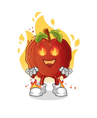 rotten apple on fire mascot. cartoon vector