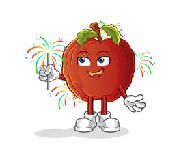 rotten apple with fireworks mascot. cartoon vector