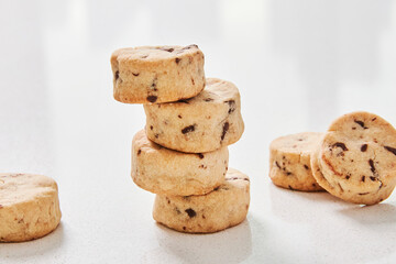 Stack of shortbread cookies on a white background