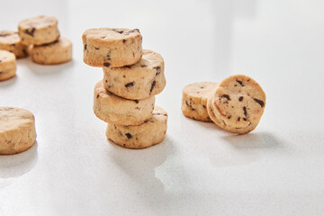 Stack of shortbread cookies on a white background