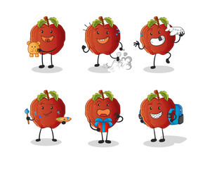 rotten apple children group character. cartoon mascot vector