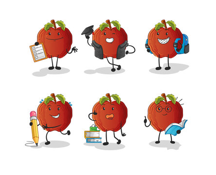 rotten apple education set character. cartoon mascot vector