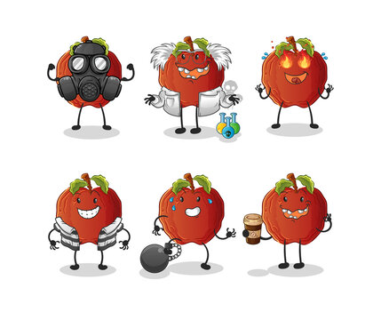 rotten apple villain group character. cartoon mascot vector