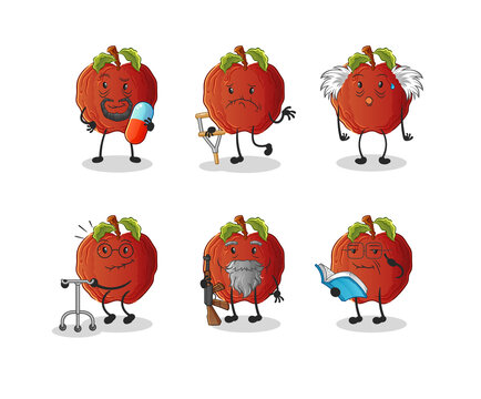rotten apple elderly character. cartoon mascot vector