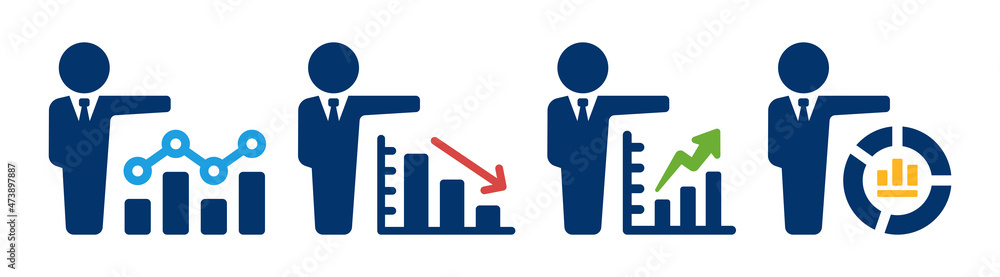 Poster financial analytics graph icon set. business performance chart icon vector illustration.