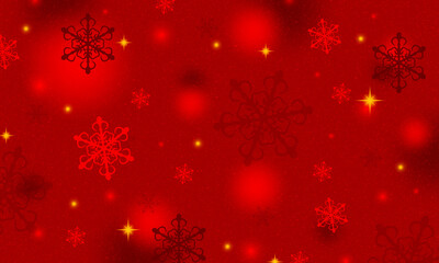 Red abstract Christmas background with golden lights and decorative flakes in different shades of red.