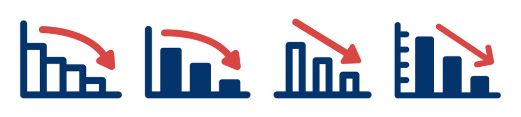 Falling growth in business chart icon. Crisis economic symbol. Decrease graph