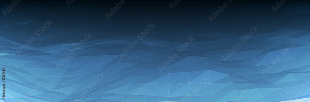 Poster abstract blue background. dark low poly triangle pattern. virtual computer landscape. technology sty