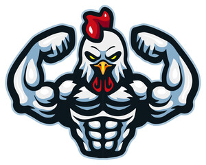 Cartoon rooster mascot with muscle body © matamu