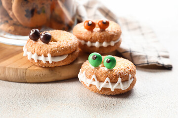 Funny cookies for Halloween on table