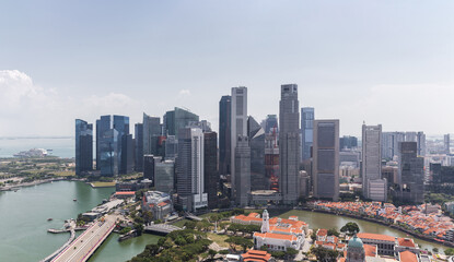 Fototapeta premium Aerial view of urban skyline and cityscape in Marina Bay Singapore. 