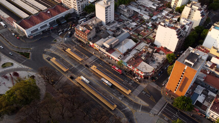 Aerial top down shot of Chacarita Bus Station in Buenos Aires, Argentina, South America