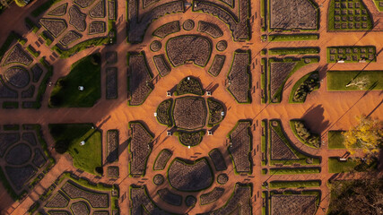 Aerial shot of beautiful Palermo Rosedal Garden Park in Buenos Aires, Argentina.Top down view