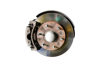 Used Disc brakes and car wheel hubs isolated on white background