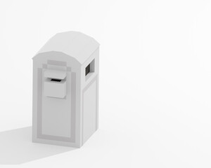 Trash bin, a digital art of silver trash can, metallic recycled bin in Taipei, Taiwan isometric voxel raster 3D illustration render on white background.