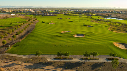 Obraz premium Aerial golf course images of scenic golf holes.