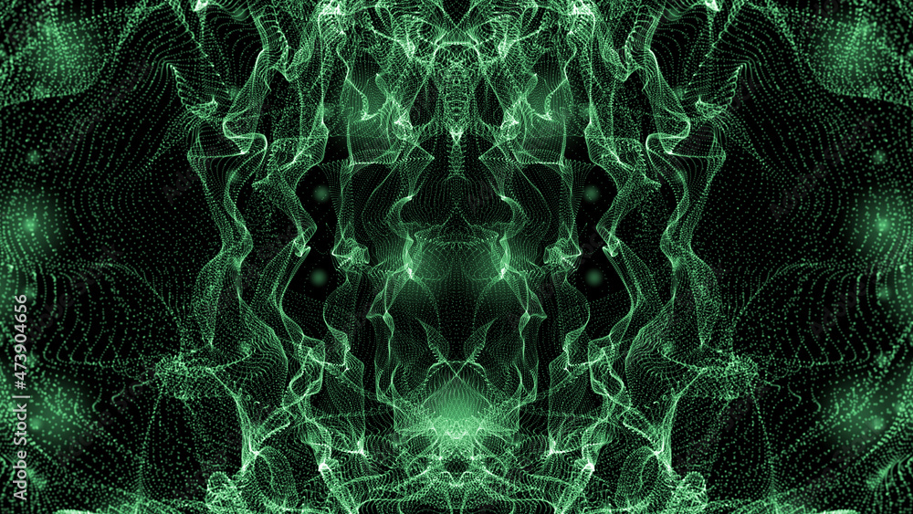 Aufkleber modern abstract space design. dark abstract background with green glowing particles a high resolutio