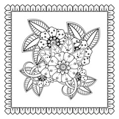 Mehndi flower for henna, mehndi, tattoo, decoration. Decorative ornament in ethnic oriental style, doodle ornament, outline hand draw. Coloring book page.