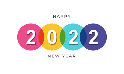 Happy new year 2022 with multi color circle illustration on isolated background