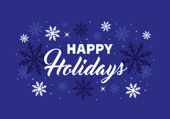 Fototapeta na wymiar Happy Holidays greetings card. Vector christmas background and white and blue snowflakes frame.