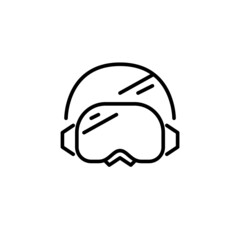 Skiing and snowboarding goggles and helmet. Extreme snow sport protective gear. Pixel perfect, editable stroke icon