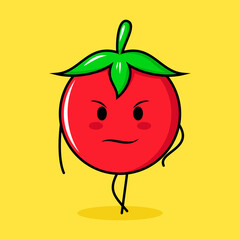cute tomato character with cool expression. green, red and yellow. suitable for emoticon, logo, mascot