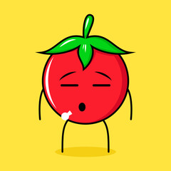 cute tomato character with flat expression. green, red and yellow. suitable for emoticon, logo, mascot