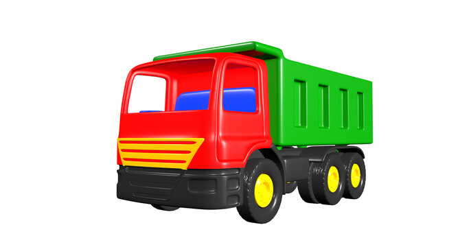 colorful plastic toy truck 3d render isolated on white background 