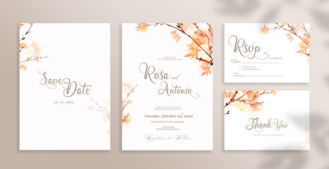 Fototapeta na wymiar Wedding Invitation Set with autumn flower